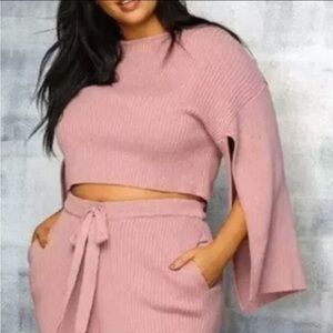 Eloquii Plus Size Mauve Knit Ribbed Crop‎ Sweater Slit Sleeve Size 26/28